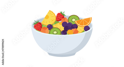 A colorful fruit salad presented in a simple white bowl illustration