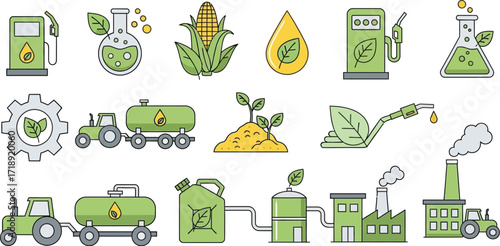 Biofuel production and renewable energy concept vector illustration editable stock