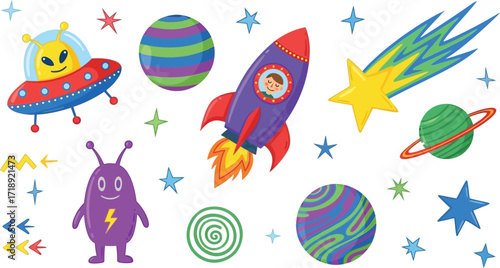 Cute space elements vector illustration for kids design asset editable stock