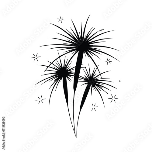 Elegant Black and White Floral Design Featuring Reed Maces and Star Accents