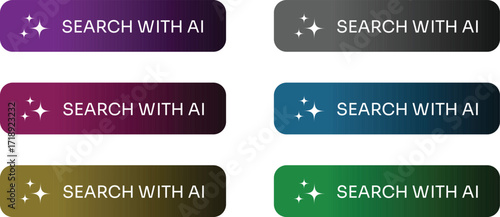 Search with AI Button Gradient Vector Design Set with Sparkle Icon in Multiple Colors, CTA Button design