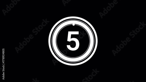 5 second countdown animation, digital circular timer on transparent background, featuring a full 10 to 0 seconds countdown, version Movies start intro 5 4 3 2 1 0 count down