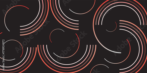 Abstract pattern of geometric semicircle shape with red gradient lines