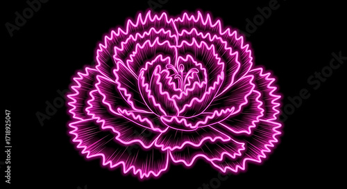 Neon Glowing Carnation Flower with Layered Neon Pink Glow