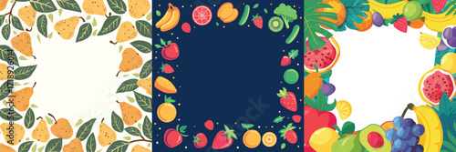 Citrus fruit leaf frame border vector set illustration