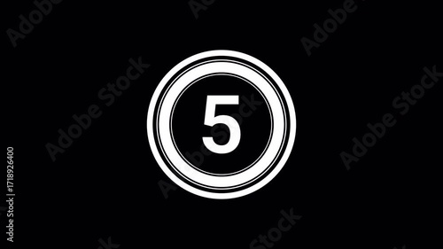 5 second countdown timer, digital circular animation on transparent background, 10 to 0 seconds countdown, simple 10-second timer version