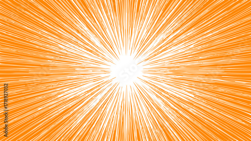 Orange and white sunburst background. Abstract wallpaper with rays. Sunshine hand drawn vector.	