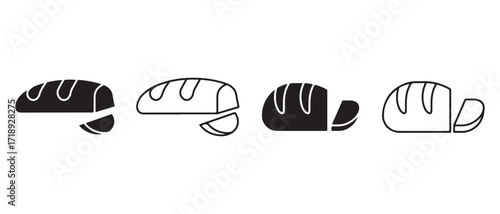Loaf of bread icon set. isolated on white background in black and white style.