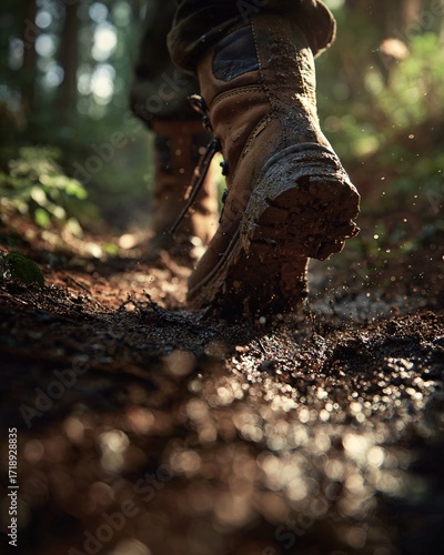 Muddy Hiking Boots Trampling Forest Trail Adventure