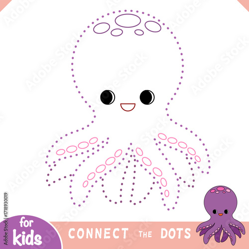 Connect the dots, education game for kids, Cute cartoon octopus. Sea animals collection