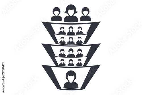 Funnel with People on White Background Layers Leadership