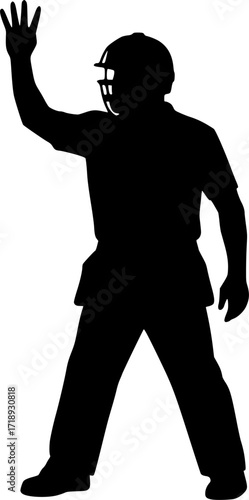 Black and white vector silhouette of a cricket umpire signaling four, minimal monochrome sports illustration for cricket design, posters, and athletic concepts.
