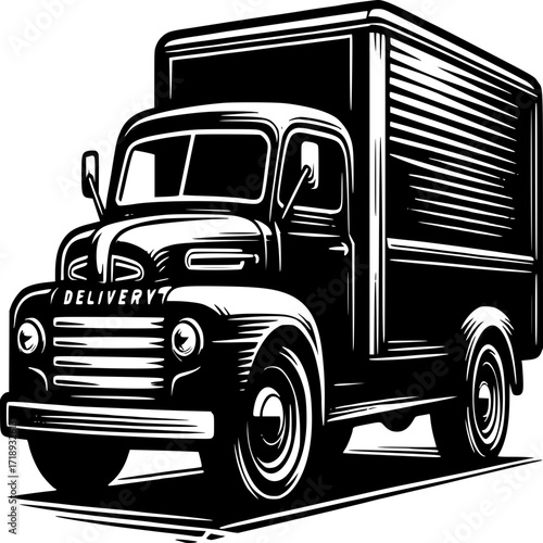Vintage Delivery Truck: This striking illustration showcases a classic delivery truck, ready to transport goods, evoking nostalgia for simpler times.