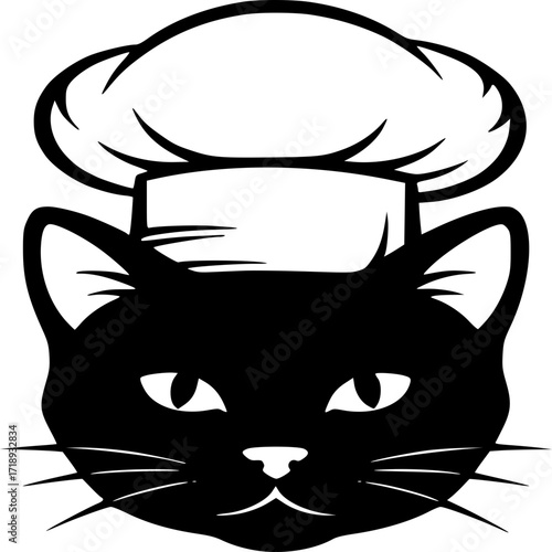 Culinary Cat: A minimalist, artistic depiction of a black cat, complete with a chef's hat, ready to cook up some culinary delights!