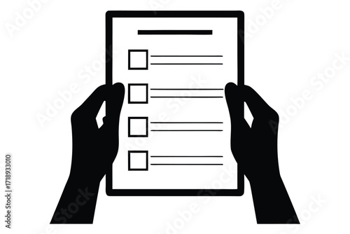 Hands Holding Checklist Form with Checkboxes on White Background