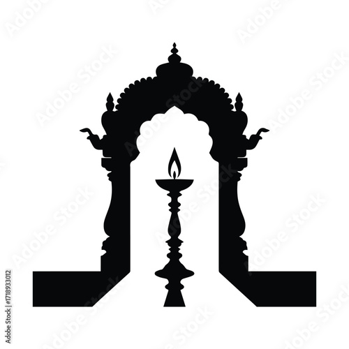 Elegant Silhouette of Traditional Oil Lamp and Archway a Symbol of Spirituality and Tradition