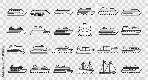 A collection of various hand-drawn boat and ship illustrations, showcasing different vessel types.