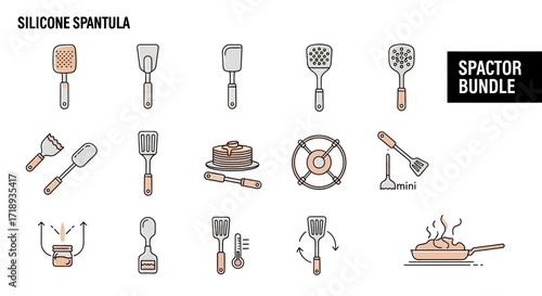 A collection of silicone spatulas and kitchen utensils, showcasing various designs for cooking and baking tasks, including slotted, solid, and specialized tools.