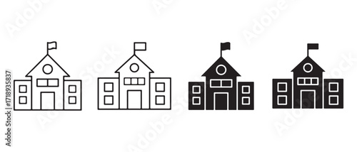 School building icons. in different styles isolated on white background.