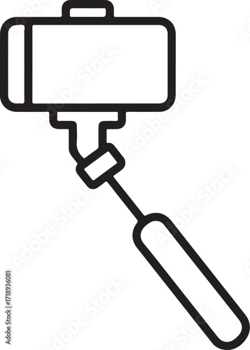 Minimalist Black and White Line Drawing of Selfie Stick with Phone Mount