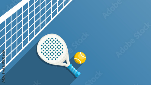 Padel tennis illustration vector design background. Modern minimalist padel or tennis racket and ball vector illustration