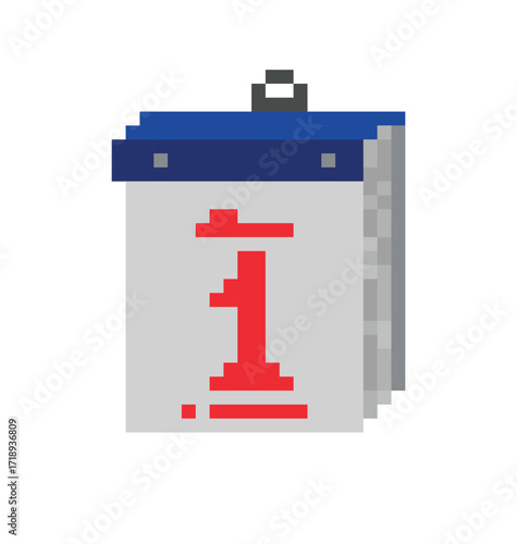 Pixel art vector illustration. Calendar icon with tear-off leaves.