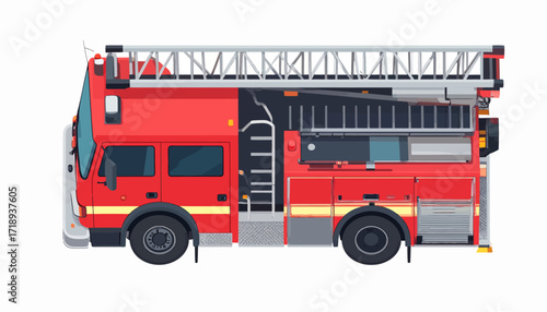 Modern Red Fire Truck Flat Vector Illustration of Emergency Rescue Vehicle for Safety and Response
