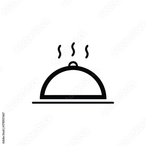 Black Tray Food Icon with Steam Lines Isolated on Background