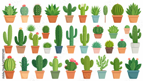 Collection of Various Cactus Plants in Pots for Home Decor and Gardening Projects