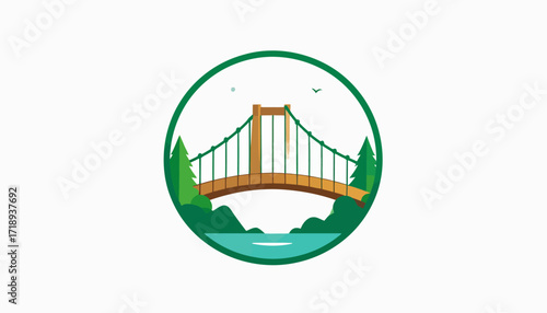 Flat Vector Illustration of a Modern Suspension Bridge A Symbolic Representation of Connectivity and Progress