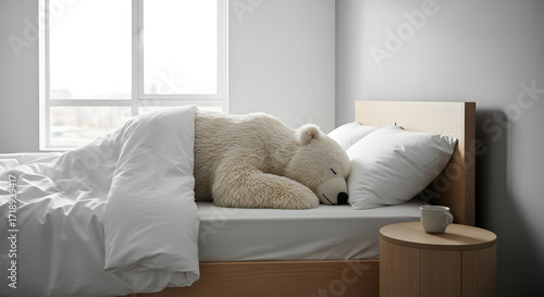 Wallpaper Mural Cozy Bedroom with Plush Teddy Bear on Unmade Bed Torontodigital.ca