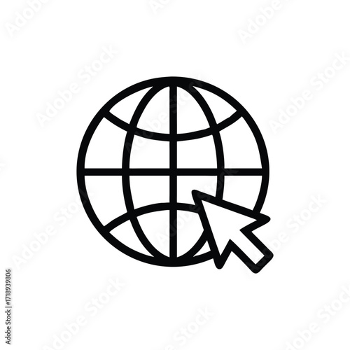 Minimalist World Globe Icon with Cursor Arrow on Background