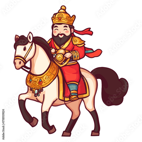 god of wealth on horseback, new year, asia, vector, transparent background, festival, god of wealth, horse, ride
