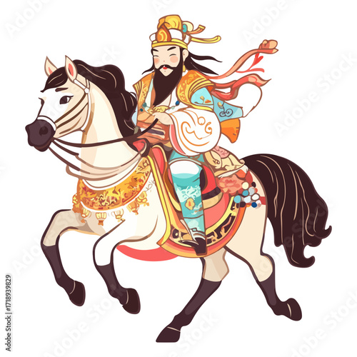 god of wealth on horseback, new year, asia, vector, transparent background, festival, god of wealth, horse, ride