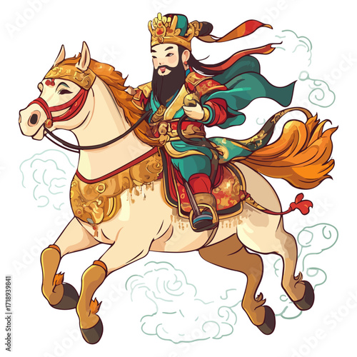 god of wealth on horseback, new year, asia, vector, transparent background, festival, god of wealth, horse, ride