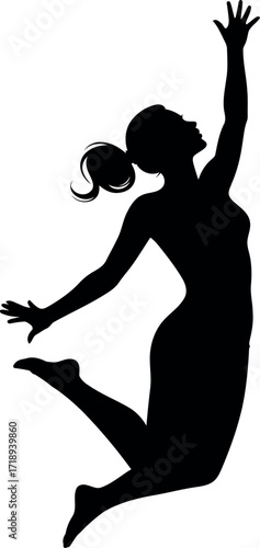 Canvas Print Joyful woman silhouette leaping upward celebratory energy vector