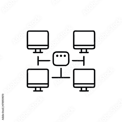 Network Connection Icon with Computers and Central Node on Background