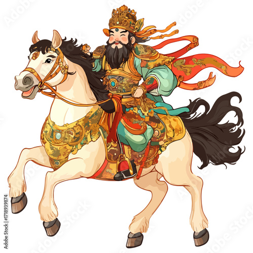 god of wealth on horseback, new year, asia, vector, transparent background, festival, god of wealth, horse, ride