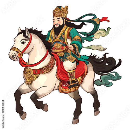 god of wealth on horseback, new year, asia, vector, transparent background, festival, god of wealth, horse, ride