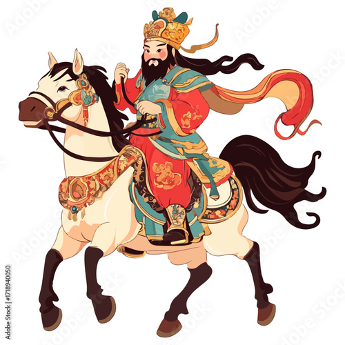 god of wealth on horseback, new year, asia, vector, transparent background, festival, god of wealth, horse, ride
