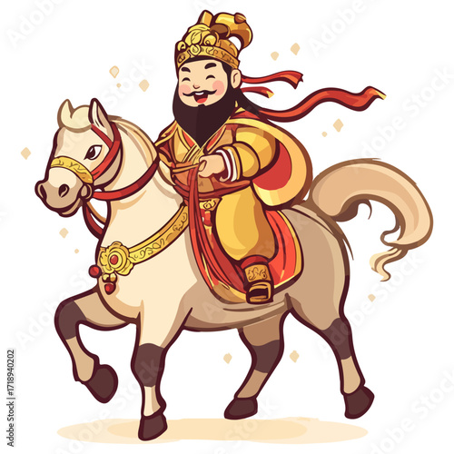 god of wealth on horseback, new year, asia, vector, transparent background, festival, god of wealth, horse, ride