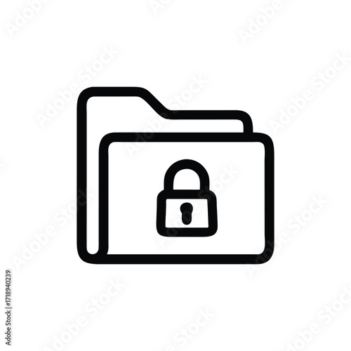Outline Folder Icon with Padlock Security Symbol on Background