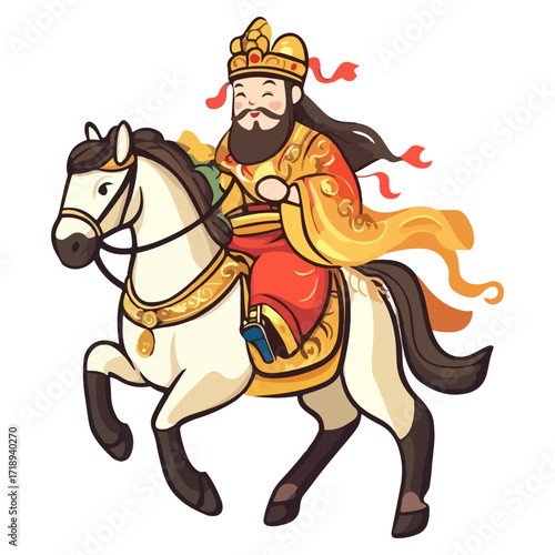 god of wealth on horseback, new year, asia, vector, transparent background, festival, god of wealth, horse, ride