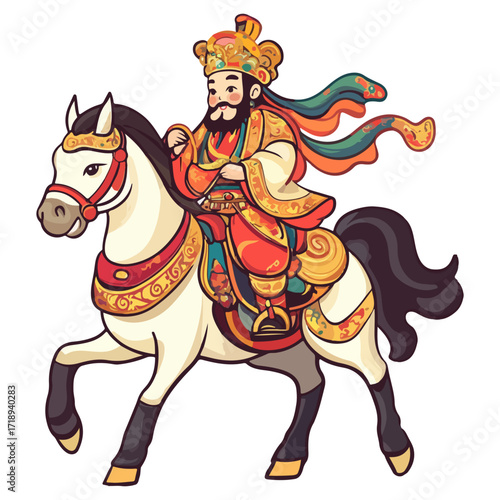 god of wealth on horseback, new year, asia, vector, transparent background, festival, god of wealth, horse, ride