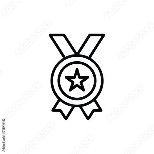 Outline Medal with Ribbon and Star, Award Icon, Background