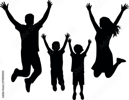 Joyful family silhouette jumping high celebration happiness vector