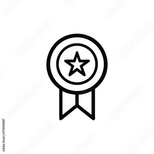 Outlined Star Medal Isolated on White Background Achievement and Success