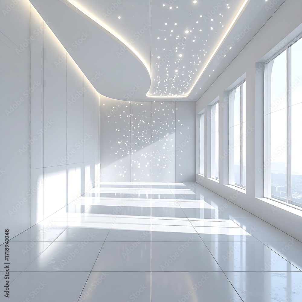 Obraz premium White, modern room with illuminated ceiling