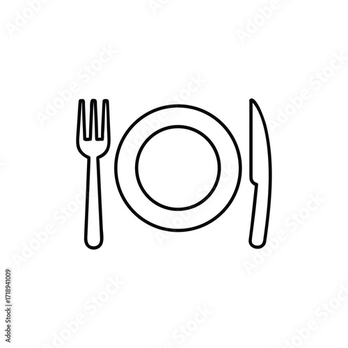 Plate, Fork and Knife Icon Minimalist Line Art on Background Design