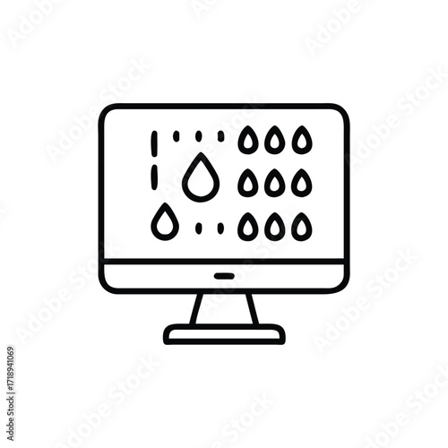 Raindrops on Monitor Icon with Background Simple Rainy Weather Concept